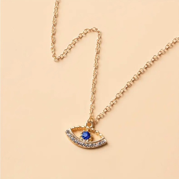Rhinestone Evil Eye Pendant Necklace – Stylish Protection Charm, Gold - Picture 3 of 5